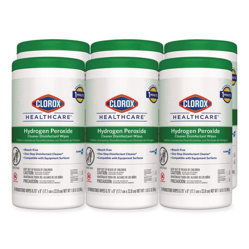 Clorox Healthcare Hydrogen Peroxide Cleaner Disinfectant Wipes, 9 x 6.75, Unscented, White, 95/Canister, 6 Canisters/Carton