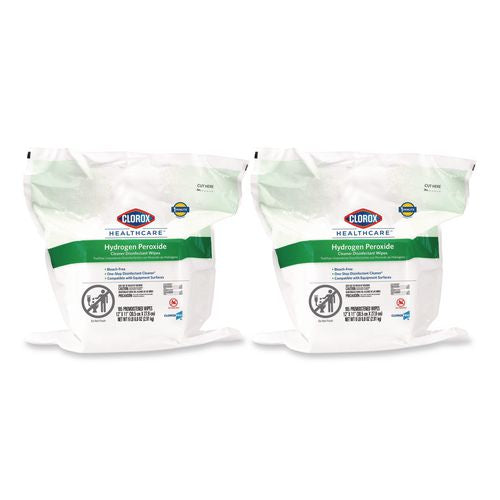 Clorox Healthcare Hydrogen Peroxide Cleaner Disinfectant Wipes, 12 x 11, Unscented, White, 185/Pack, 2 Packs/Carton