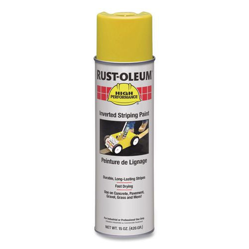 Rust-Oleum High Performance 2300 System Inverted Striping Paint, Semi-Gloss Yellow, 18 oz Aerosol Can, 6/Carton