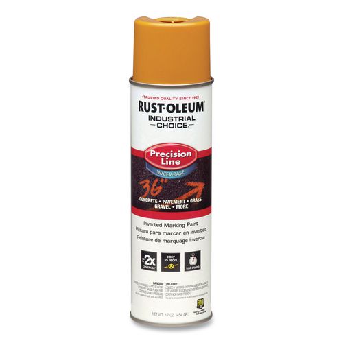 Rust-Oleum Industrial Choice M1800 System Water-Based Precision Line Marking Paint, Gloss Yellow, 17 oz Aerosol Can, 12/Carton