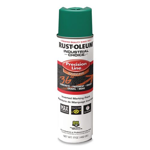 Rust-Oleum Industrial Choice M1600 System Solvent-Based Precision Line Marking Paint, Flat Green, 17 oz Aerosol Can, 12/Carton