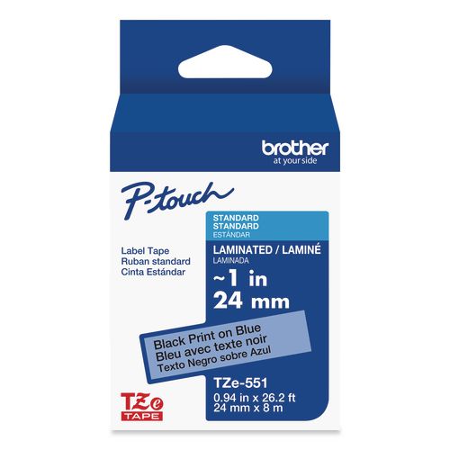 Brother P-Touch TZe Laminated Removable Label Tapes, 0.94" x 26.2 ft, Black on Blue