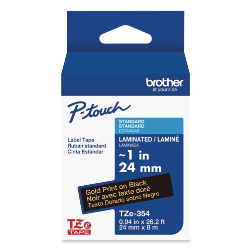 Brother P-Touch TZe Standard Adhesive Laminated Labeling Tape, 0.94" x 26.2 ft, Gold on Black