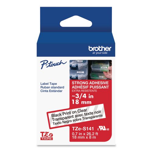 Brother P-Touch TZe Extra-Strength Adhesive Laminated Labeling Tape, 0.7" x 26.2 ft, Black on Clear
