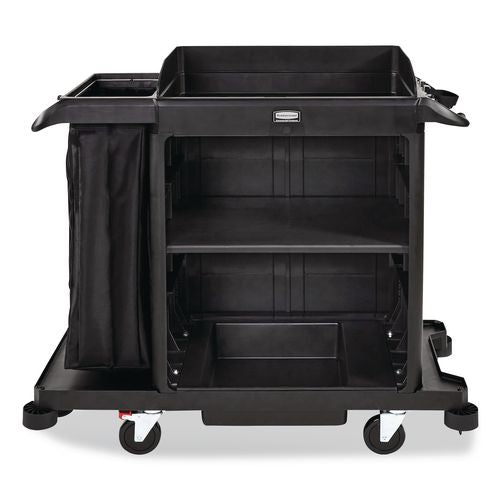 Rubbermaid Commercial Compact Housekeeping Cart, Plastic, 3 Shelves 1 Bin, 23 x 53.12 x 19.1, Black
