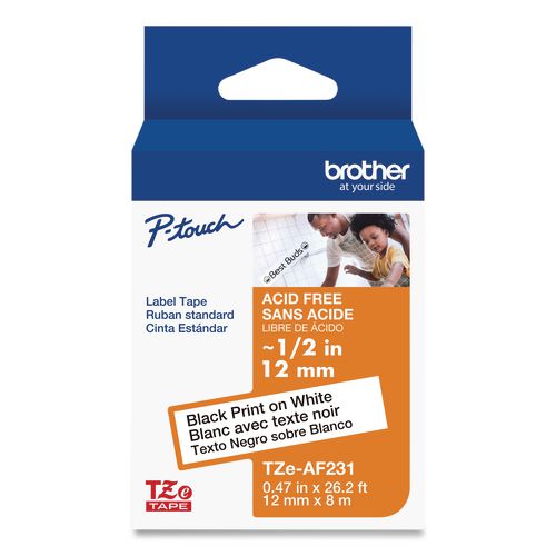 Brother P-Touch TZ Photo-Safe Tape Cartridge for P-Touch Labelers, 0.47" x 26.2 ft, Black on White
