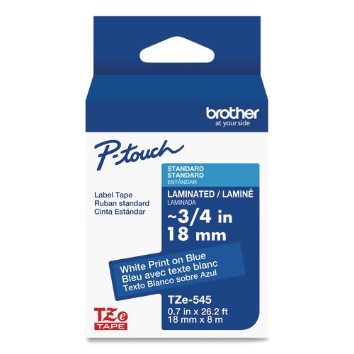 Brother P-Touch TZe Standard Adhesive Laminated Labeling Tape, 0.7" x 26.2 ft, White on Blue