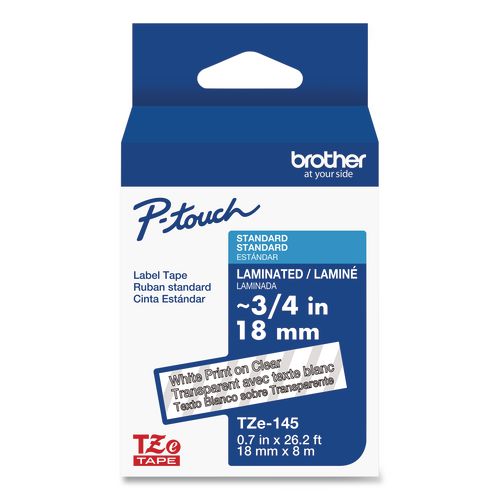 Brother P-Touch TZe Standard Adhesive Laminated Labeling Tape, 0.7" x 26.2 ft, White on Clear