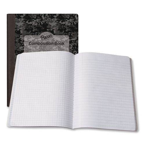 Pacon Dual Ruled Composition Book, Left: Quad Rule (4 sq/in), Right: Wide/Legal Rule, Dark Gray Cover, (100) 9.75 x 7.5 Sheets