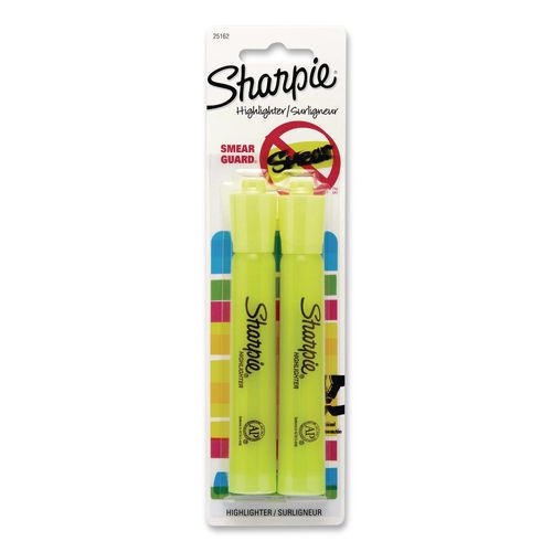 Sharpie Tank Style Highlighters, Fluorescent Yellow Ink, Chisel Tip, Yellow Barrel, 2/Pack