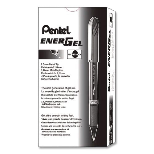 Pentel EnerGel NV Gel Pen, Stick, Bold 1 mm, Black Ink, Gray/Black Barrel, Dozen