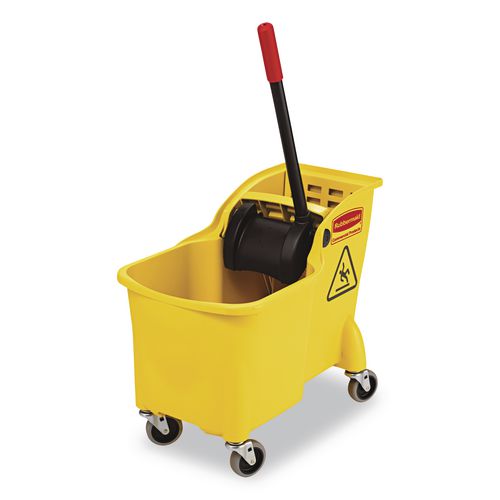 Rubbermaid Commercial Tandem 31-Quart Bucket/Wringer Combo, Reverse, 31 qt, Yellow