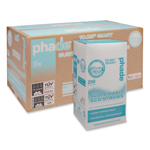 phade Marine Biodegradable Straws, 10.25", PHA, Ocean Blue, Wrapped, 250/Box, 8 Boxes/Carton