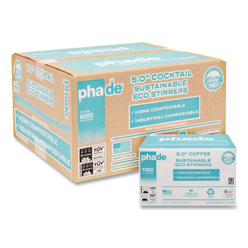 phade Marine Biodegradable Stir Straws, 5", PHA, Ocean Blue, 1000/Box, 6 Boxes/Carton