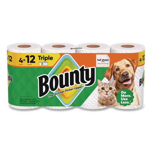 Bounty Kitchen Roll Paper Towels, 2-Ply, White, 10.5 x 11, 75 Sheets/Roll, 4 Triple Rolls/Pack, 6 Packs/Carton
