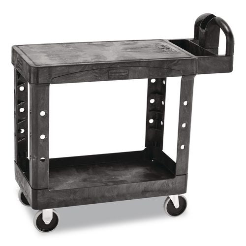 Rubbermaid Commercial Flat Shelf Utility Cart, Plastic, 2 Shelves, 500 lb Capacity, 19.19" x 37.88" x 33.33", Black