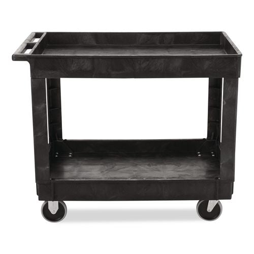 Rubbermaid Commercial Heavy-Duty Flat-Handle Maintenance/Utility Cart, Plastic, 2 Shelves, 500 lb Capacity, 24" x 40" x 31.25", Black
