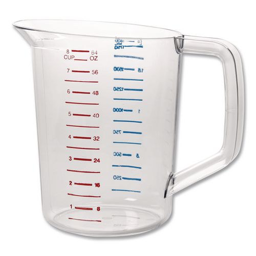 Rubbermaid Commercial Bouncer Measuring Cup, 2 qt, Plastic, Clear
