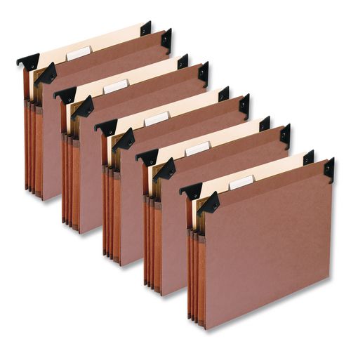 Pendaflex Premium Expanding Hanging File Pockets with Swing Hooks and Dividers, 3 Dividers with 1/5-Cut Tabs, Letter Size, Brown, 5/Box