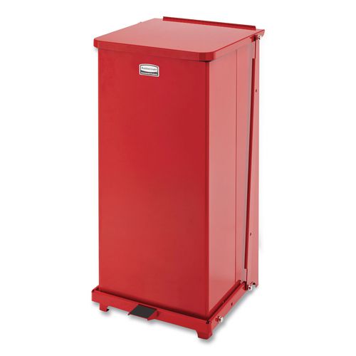 Rubbermaid Commercial Defenders Heavy-Duty Steel Step Can, 13 gal, Steel, Red