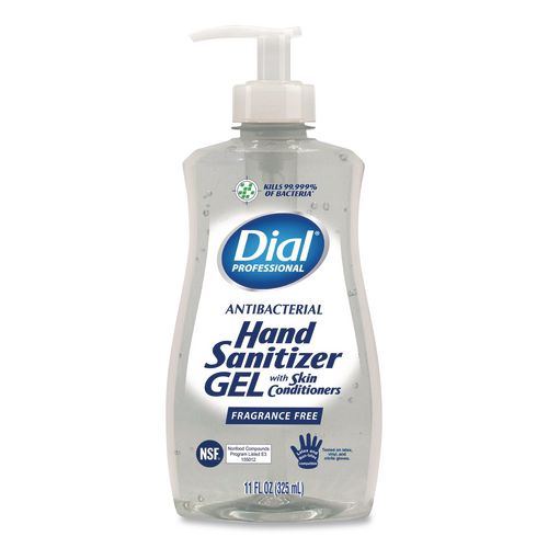 Dial Professional Gel Antibacterial Hand Sanitizer, 11 oz Pump Bottle, Fragrance-Free