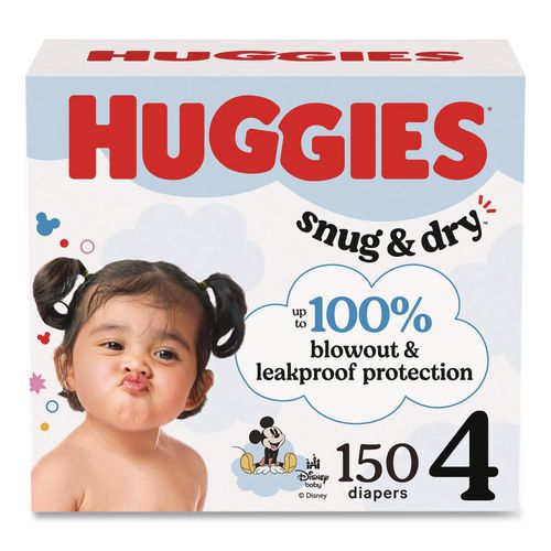 Huggies Snug and Dry Diapers, Size 4, 22 lbs to 37 lbs, 150/Carton