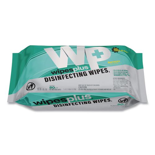 Carlisle WipesPlus Disinfecting Surface Wipes, Flat Pack, 1-Ply, 7 x 8, Lemon, White, 80 Wipes/Refill Pack, 12 Packs/Carton