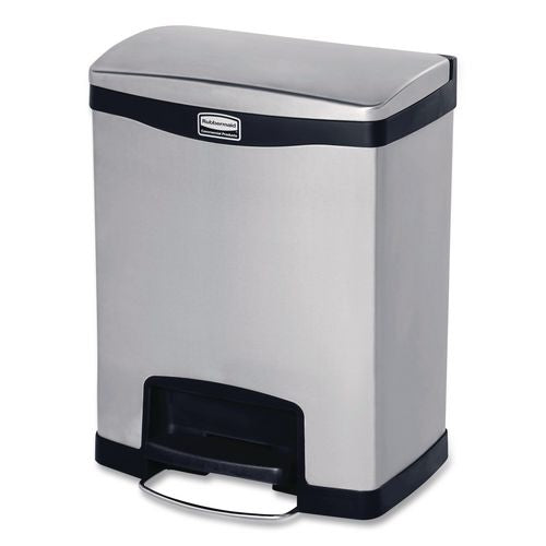 Rubbermaid Commercial Slim Jim Stainless Steel Step-On Container, Front Step Style, 8 gal, Stainless Steel, Black