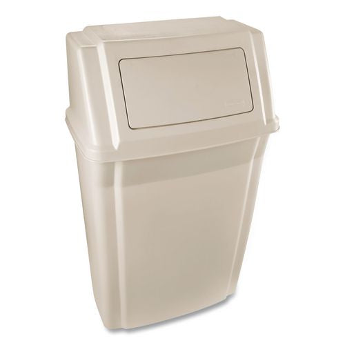 Rubbermaid Commercial Slim Jim Wall-Mounted Container, 15 gal, Plastic, Beige