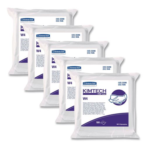 Kimtech W4 Critical Task Wipers, Flat Double Bag, 3-Ply, 9 x 9, Unscented, White, 100/Bag, 5 Bags/Carton