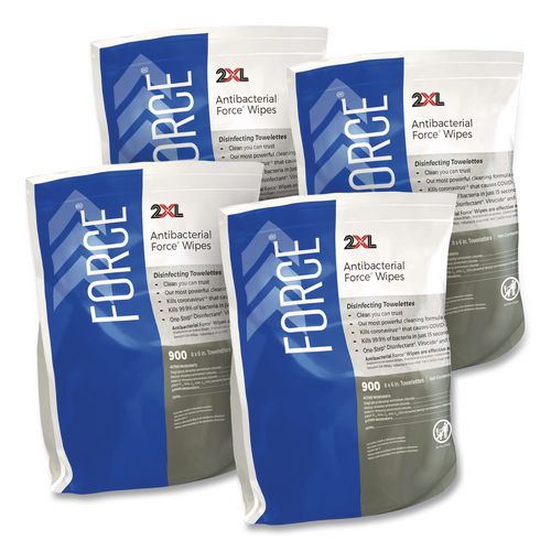 2XL FORCE Disinfecting Wipes Refill, 1-Ply, 6 x 8, Unscented, White, 900/Pack, 4 Packs/Carton