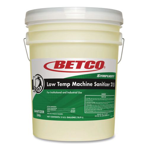 Betco Symplicity Low Temp Machine Sanitizer, Chlorine Scent, 5 gal Pail
