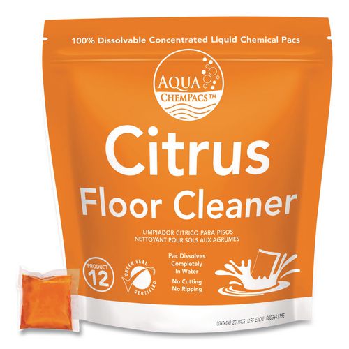 Diversey Aqua ChemPacs Citrus Floor Cleaner, Citrus Scent, 100 ChemPacs/Pack