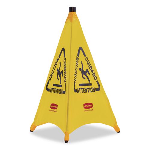 Rubbermaid Commercial Multilingual Pop-Up Wet Floor Safety Cone, 21 x 21 x 30, Yellow