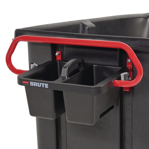 Rubbermaid Commercial BRUTE Ergonomic Rotomolded Tilt Truck Handle and Caddy, 25.45 x 25.45 x 15, Red/Black