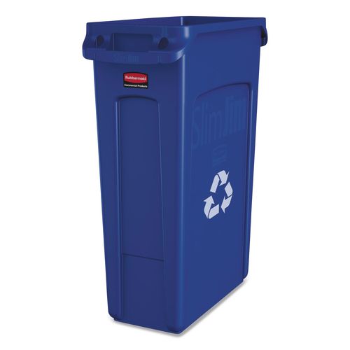 Rubbermaid Commercial Slim Jim Plastic Recycling Container with Venting Channels, 23 gal, Plastic, Blue