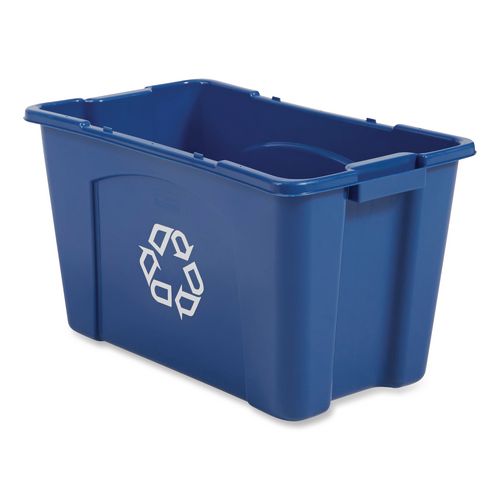 Rubbermaid Commercial Stacking Recycle Bin, 18 gal, Polyethylene, Blue