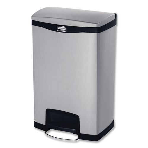 Rubbermaid Commercial Slim Jim Stainless Steel Step-On Container, Front Step Style, 13 gal, Stainless Steel, Black