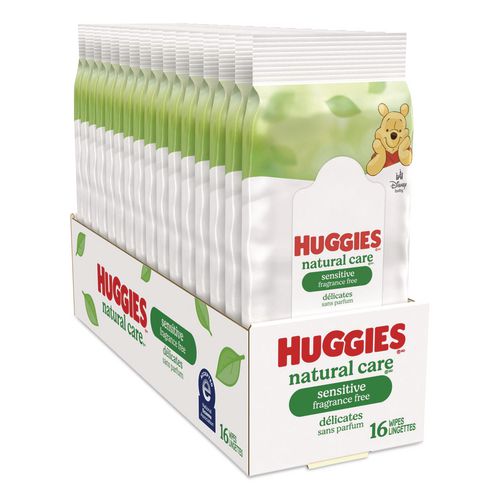 Huggies Natural Care Sensitive Baby Wipes, 6.6 x 6.86, Unscented, White, 16/Pack, 16 Packs/Carton