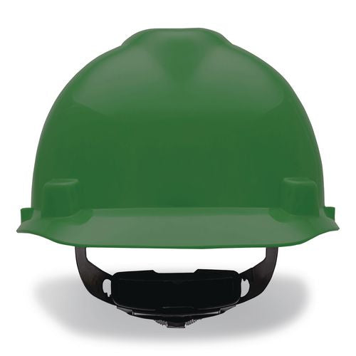MSA V-Gard Hard Hats, Vented, Front Brim, Fas-Trac III Ratchet Suspension, One Size Fits Most (6.5 to 8), Green