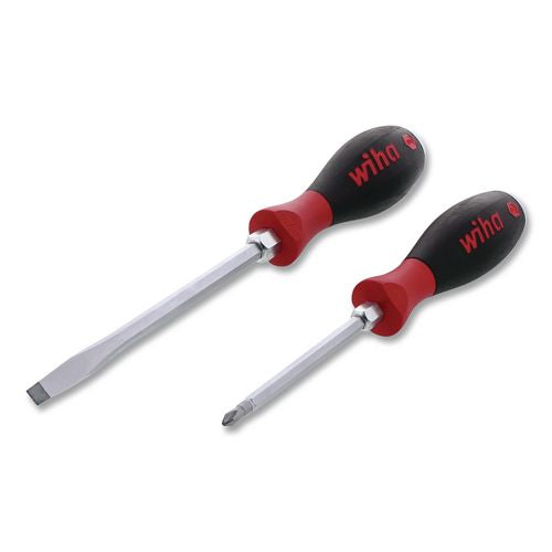 Wiha Two-Piece Extra Heavy SoftFinish Screwdriver Set, Metric Slotted and Phillips, Black/Red Handle