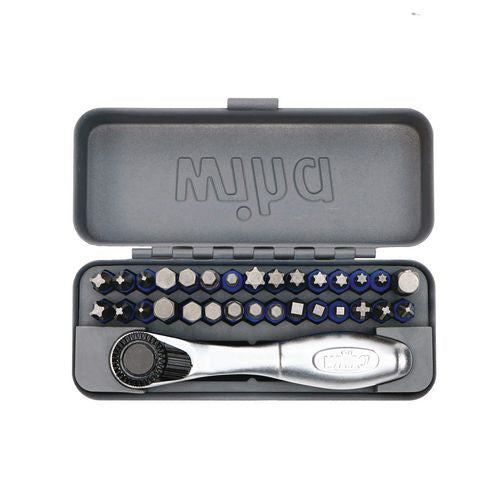 Wiha 32-Piece GoBox TerminatorBlue Impact Bit Set with Mini Ratchet, Metric Hex, Phillips, Pozidriv, SAE Hex, Square and Torx
