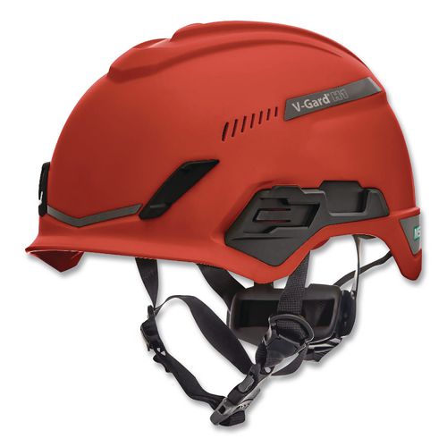 MSA V-Gard H1 Safety Helmet, Vented, Brimless, Fas-Trac III Pivot Ratchet Suspension, One Size Fits Most (6.5 to 8), Red