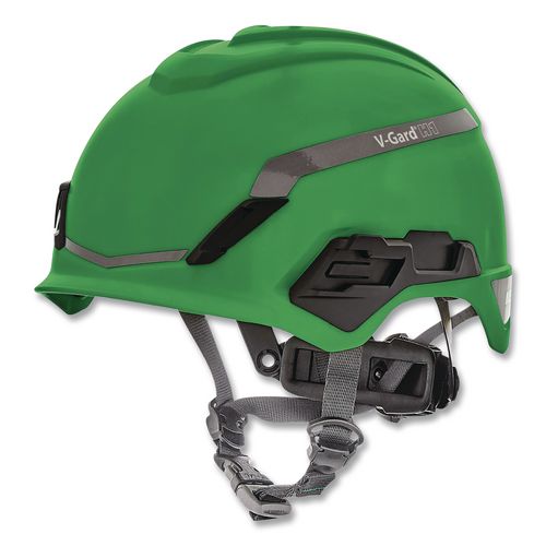 MSA V-Gard H1 Safety Helmet, Brimless, Fas-Trac III Pivot Ratchet Suspension, One Size Fits Most (6.5 to 8), Green