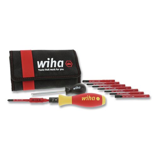 Wiha 11-Piece Insulated TorqueVario-S (10-50 In/lbs) and SlimLine Blade Set, Phillips, Metric Slotted, Square and Xeno Bits