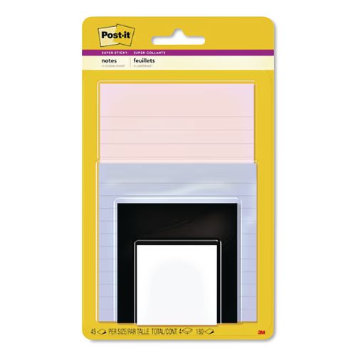 Post-it Notes Super Sticky Pads in Simply Serene Colors, Assorted Sizes, Assorted Colors, 45 Sheets/Pad, 4 Pads/Pack