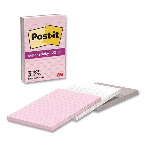 Post-it Notes Super Sticky Pads in Simply Serene Colors, Note Ruled, 4 x 6, Assorted Colors, 90 Sheets/Pad, 3 Pads/Pack