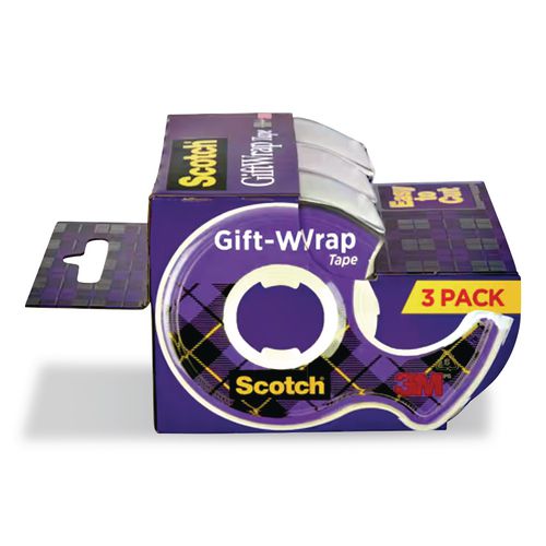 Scotch Gift Wrap Tape with Dispenser, 1" Core, 0.75" x 300", Transparent, 3/Pack