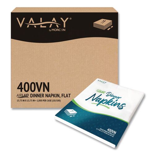 Morcon Tissue Valay Airlaid Flat Dinner Napkin, 1-Ply, 15.75 x 15.75, White, 100/Pack, 10 Packs/Carton