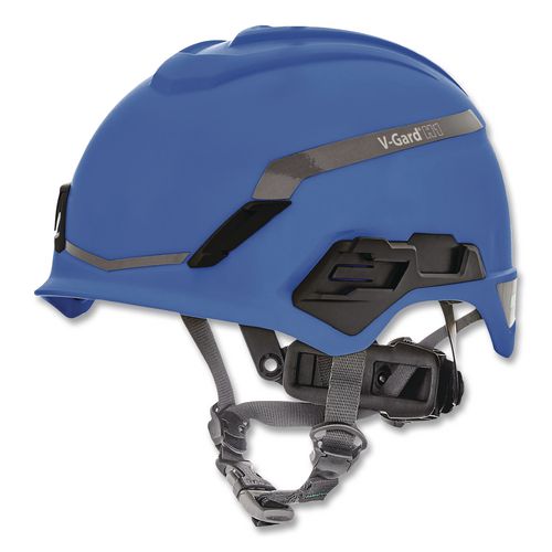 MSA V-Gard H1 Safety Helmet, Brimless, Fas-Trac III Pivot Ratchet Suspension, One Size Fits Most (6.5 to 8), Blue